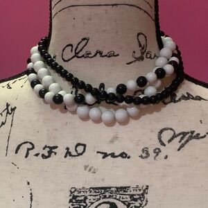 Set of 3 Black and White Beaded Necklaces